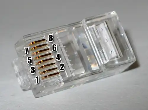 Disposición de los pin en el terminal macho RJ45