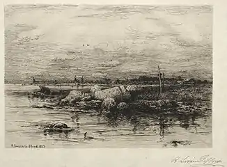 Desembocadura del río Apponaganasett (1883) aguafuerte, tamaño de placa 18,9 x 28,8 cm (7 7/16 x 11 5/16 pulg.), Museo de Arte de Cleveland, Cleveland, Ohio