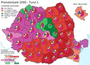 Distribución geográfica de los votos para el cargo de presidente de Rumanía (primera vuelta)