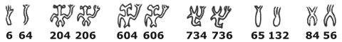 Ligaduras de varios glifos con los alogramas 6 y 64