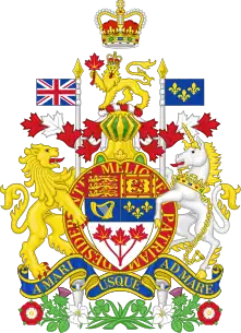 Escudo de armas de Canadá, usando hojas de arce como lambrequines.