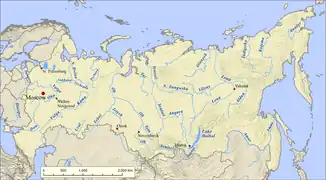 El Kama en un mapa de Rusia