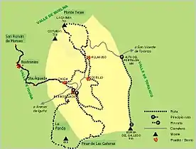 Mapa de rutas por el valle de Anievas.