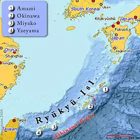 Localización de las islas Amami