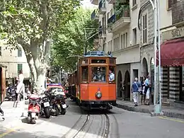 Coche motor del tranvía de Sóller, España.