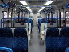 Interior de un tren de SFM de la Serie 61 de CAF, que realizó el servicio entre Palma de Mallorca e Inca hasta 2012.