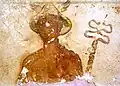 Fresco de Sabratha, representando a Mercurio, reconocible en la mera silueta por sus atributos.