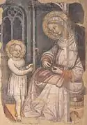 Santa Ana y la Virgen niña cosiendo, fresco del "Maestro del Bambino Vispo", Museo dell'Opera di Santa Croce, Florencia.