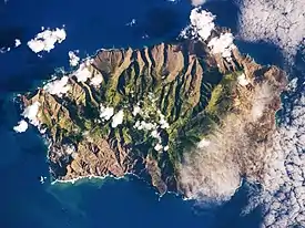 Imagen de la isla de Santa Elena, hecha a bordo de la Estación Espacial Internacional (ISS).