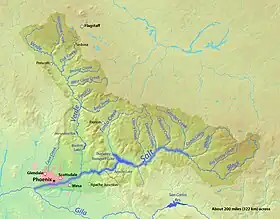 Scottsdale en un mapa del río Salado.