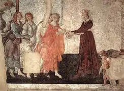 Giovanna, la segunda joven desde la izquierda, según Boticcelli.