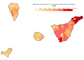 Población por municipio en la provincia de Santa Cruz de Tenerife