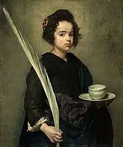 Velázquez: Santa Rufina (hacia 1630) con dos cuencos y un plato de "blanco Triana". Fundación Focus-Abengoa(Sevilla).