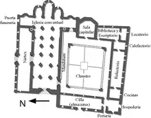 Planta del primitivo monasterio, tal como sería en el siglo XII