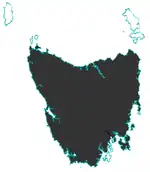 Distribución en Tasmania.«Sarcophilus harrisii Species Range» (en inglés). UICN. Consultado el 14 de agosto e 2012. 