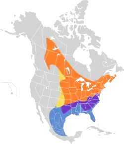 Distribución geográfica del mosquero fibí.