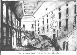 La escalera de Picchiatti representada en un grabada de inicios del siglo XIX de Baldassare Cavallotti.