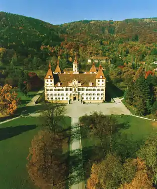 Vista aérea del castillo Eggenberg, de Graz