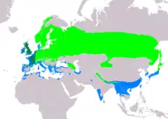 Distribución de Scolopax rusticola