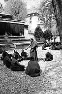 Monjes practicando sus habilidades de debate en el monasterio de Sera.