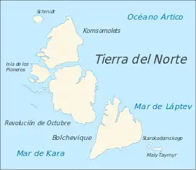 Mapa de las Islas Sévernaya Zemlyá