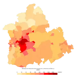 Mapa de población por municipios de la provincia de Sevilla