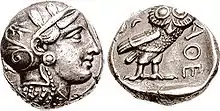 Atenas. Tetradracma Cabeza de Atenea r./ ΑΘΕ, lechuza r. - Periodo clásico (ca. '393-355 a. C.)