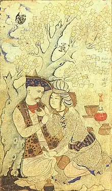 Abás el Grande con un paje que le ofrece vino, de Muhammad Qasim (1627)