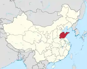 Ubicación de la provincia de Shandong en China, lugar donde se encontraron los restos de Zhuchengtyrannus magnus.