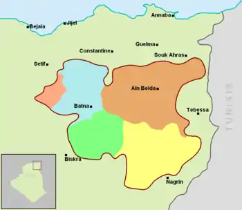 Distribución geográfica de los dialectos del Idioma chaouis.