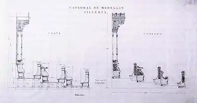Corte y costado de la sillería, firmado por Buscaglione en Turín en 1923.