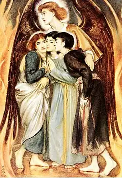 Hananías, Azarías y Misael, los tres jóvenes hebreos. Simeon Solomon, 1863