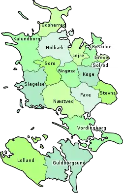 Mapa de municipios de Sjælland.