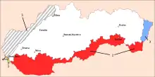 Map of Slovakia reflecting southern losses to Hungary