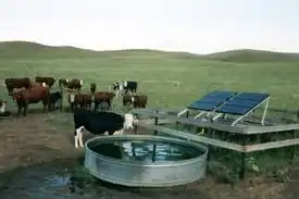 Un pequeño sistema de bomba de agua solar.