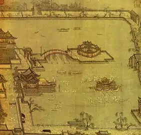 Juegos en el estanque Jinming, pintura de Zhang Zerui que representa Kaifeng, la capital de los Song del Norte.