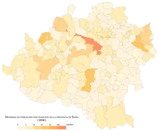 Densidad de población por municipio (2018)