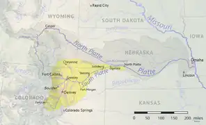 Denver en un mapa del río Platte del Norte