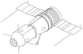 Diseño de la Soyuz-A (1963), que formaría parte del complejo Soyuz A-B-C