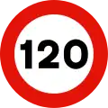 R-301-120Prohibición velocidad máxima a 120 km/h (Genérica en autopistas y autovías)