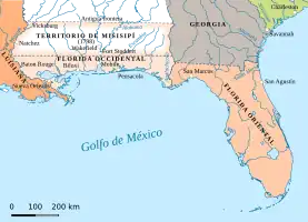 Las Floridas Occidental y Oriental hacia 1803.