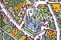 Mapa histórico de Bamberg. Iglesia de San Gangolfo en Bamberg.