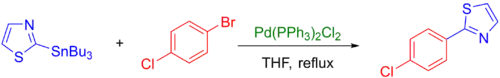 Regioselective coupling De un heterocíclico-stannae con un aryl bromuro