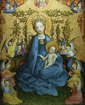 Madonna im Rosenhag ("Madonna del rosal"), versión de Stefan Lochner.