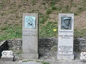 Monumento a Fausto Coppi en el paso alpino de la Bocchetta, en el Piamonte