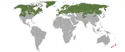 Distribución del armiño(verde: nativo; rojo: introducido)