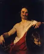 Retrato de Giovan Donato Correggio vestido como Perseo, de Bernardo Strozzi, óleo sobre tabla, hacia 1631