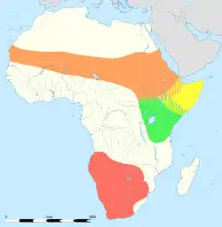 Distribución geográfica de las especies de avestruz