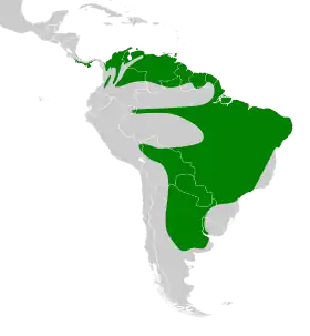 Distribución geográfica del pijuí pechiblanco.