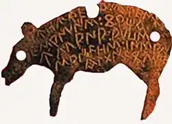 Tessera de Uxama (Osma, Soria). Signario occidental.